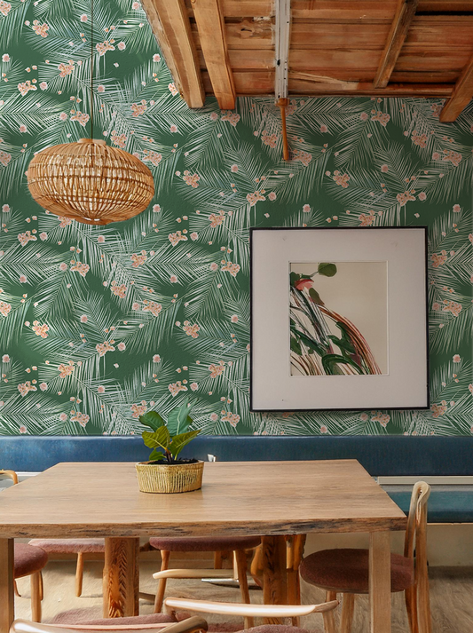 Palm Petal Wallpaper, green - Tampa Home & Garden Store