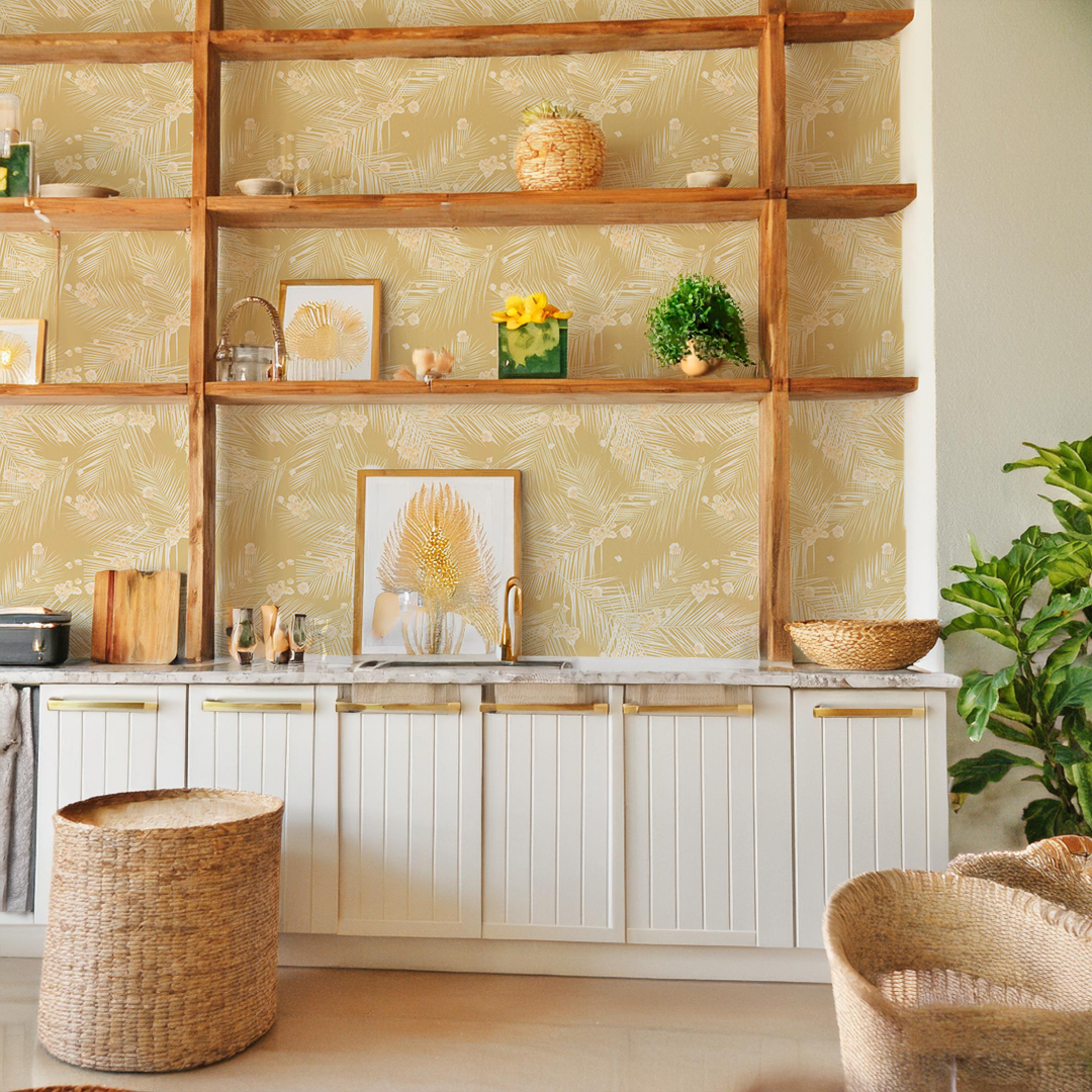Palm Petal Wallpaper, lemon - Tampa Home & Garden Store