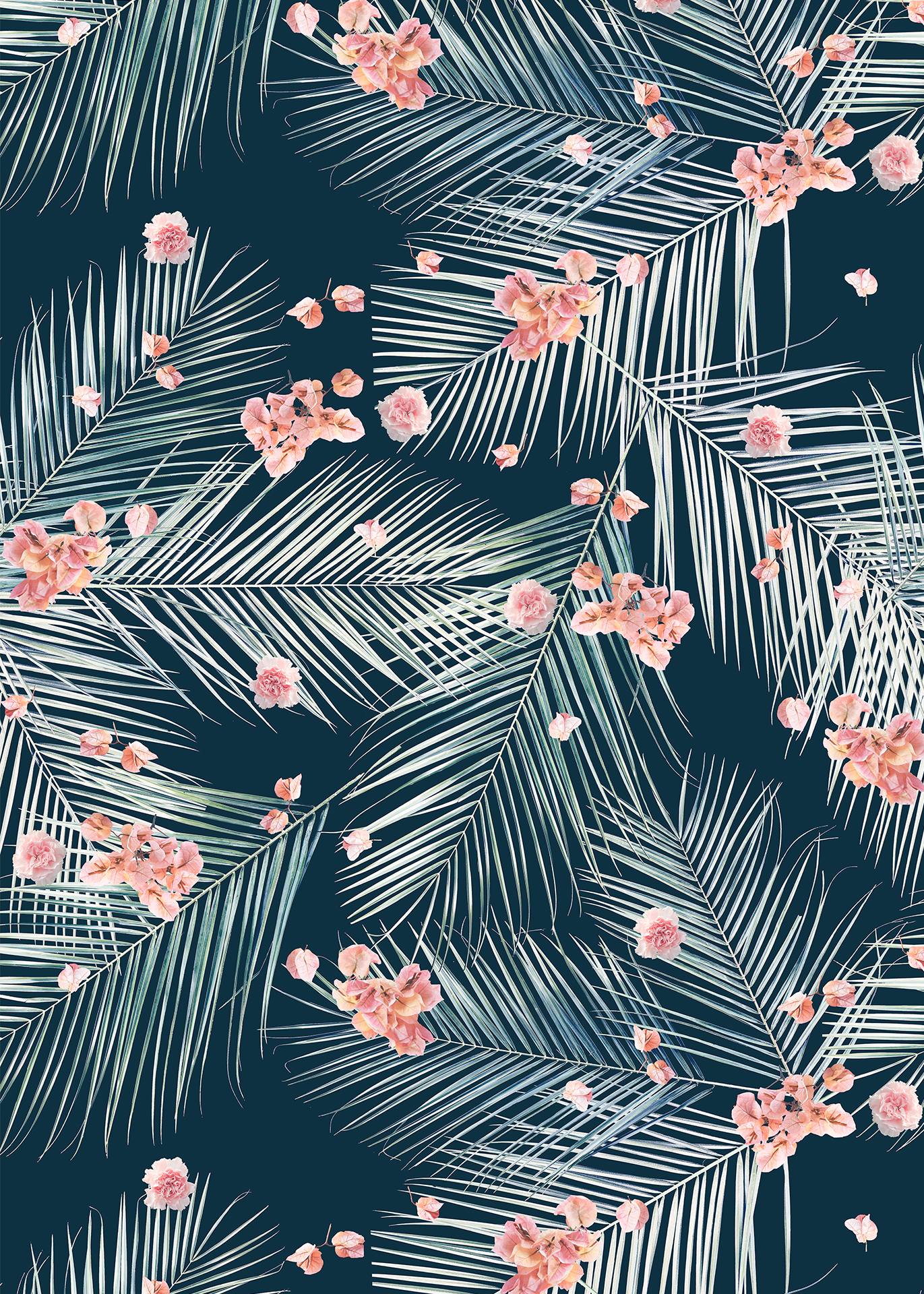 Palm Petal Wallpaper, navy - Tampa Home & Garden Store