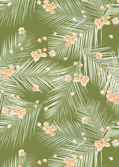 Palm Petal Wallpaper, olive green - Tampa Home & Garden Store