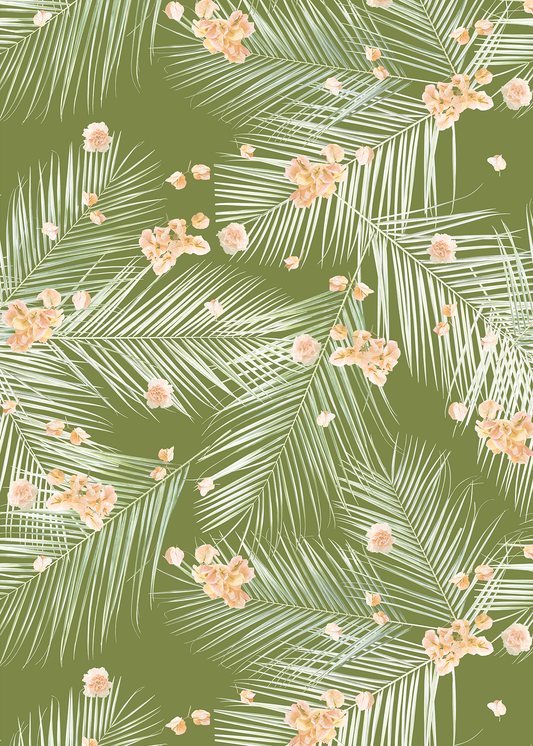 Palm Petal Wallpaper, olive green - Tampa Home & Garden Store