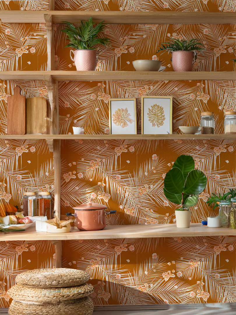 Palm Petal Wallpaper, rust - Tampa Home & Garden Store