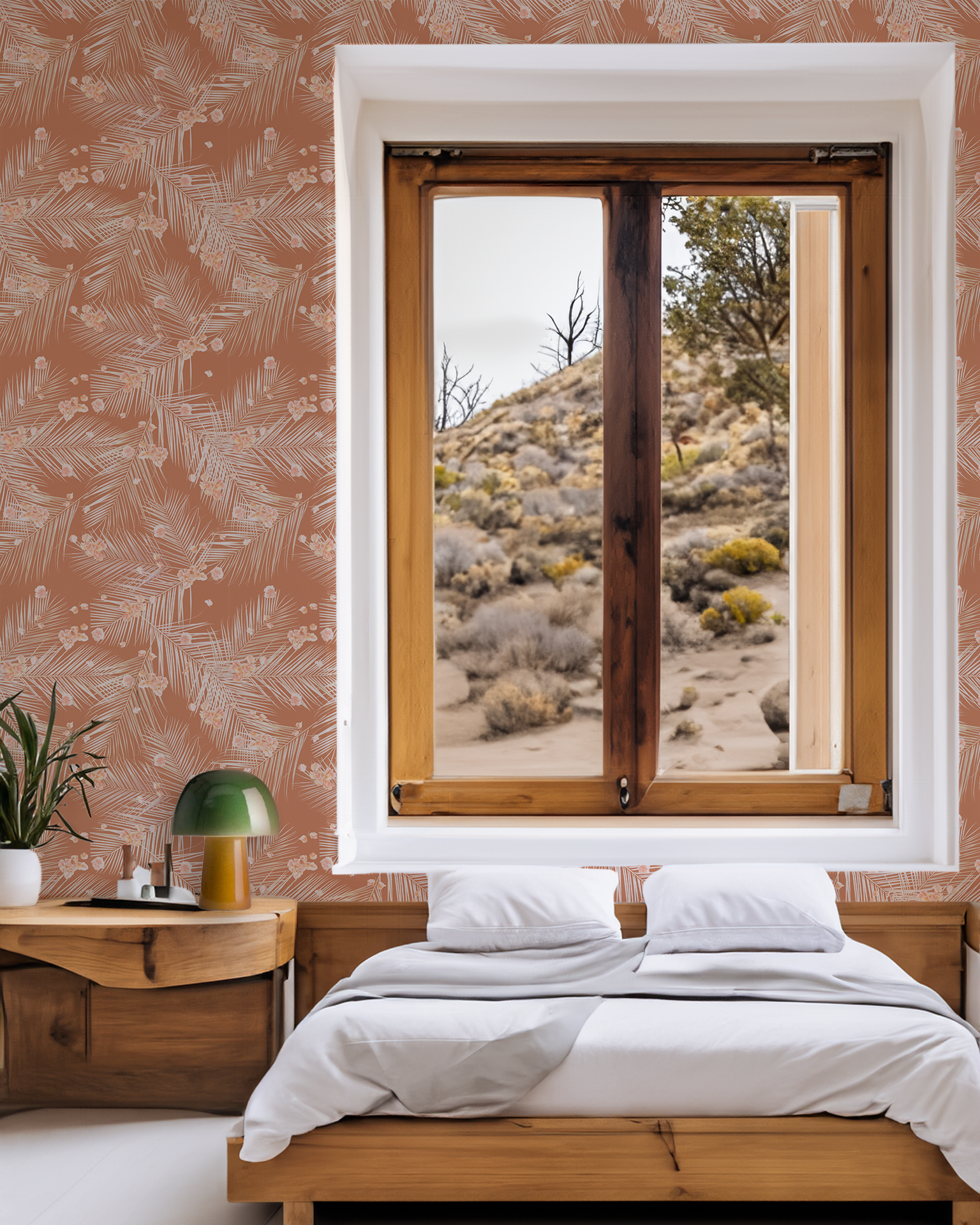 Palm Petal Wallpaper, terra cotta - Tampa Home & Garden Store