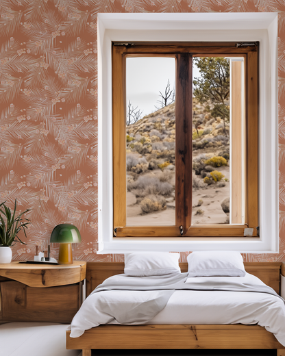 Palm Petal Wallpaper, terra cotta - Tampa Home & Garden Store