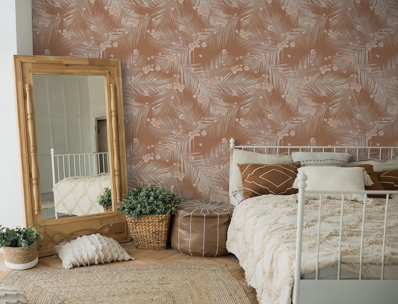 Palm Petal Wallpaper, terra cotta - Tampa Home & Garden Store