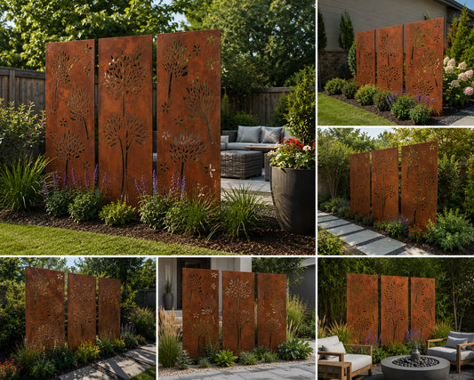 Outdoor metal privacy panels, 4panel set by Rustica Ornamentals on Tampa Home & Garden Store