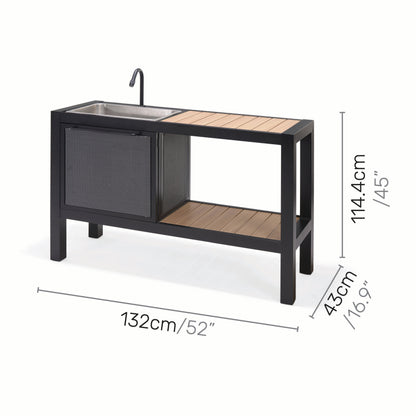 Panama Dark Outdoor Kitchen by LifestyleGarden US; black frame, stainless sink, wood slat top on Tampa Home & Garden Store