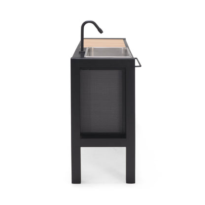 Panama Dark Outdoor Kitchen with curved black faucet wood countertop stainless sink on Tampa Home & Garden Store