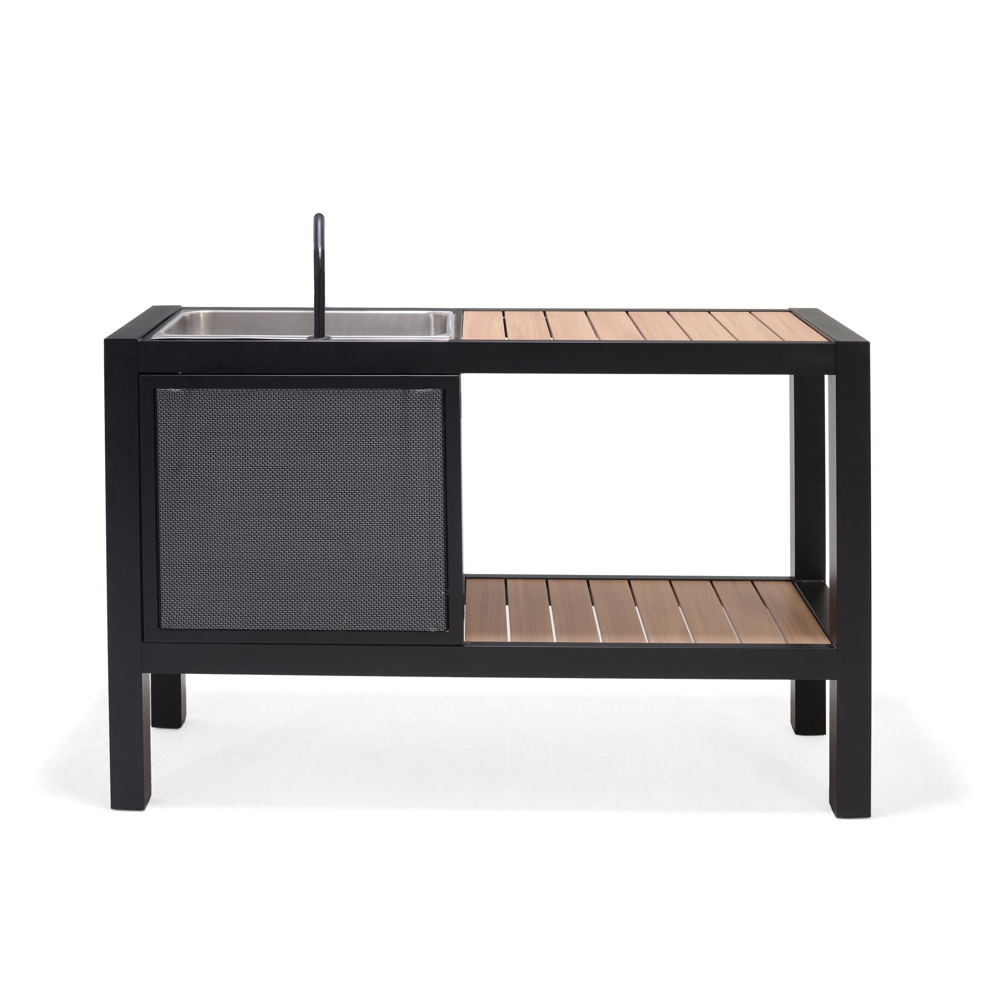 Panama Dark Outdoor Kitchen by LifestyleGarden US with sink, black faucet, wood slat top on Tampa Home & Garden Store