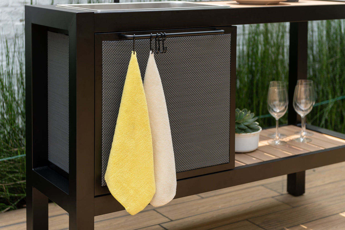 Panama Dark Outdoor Kitchen by LifestyleGarden US with black frame and woven wicker panels on Tampa Home & Garden Store