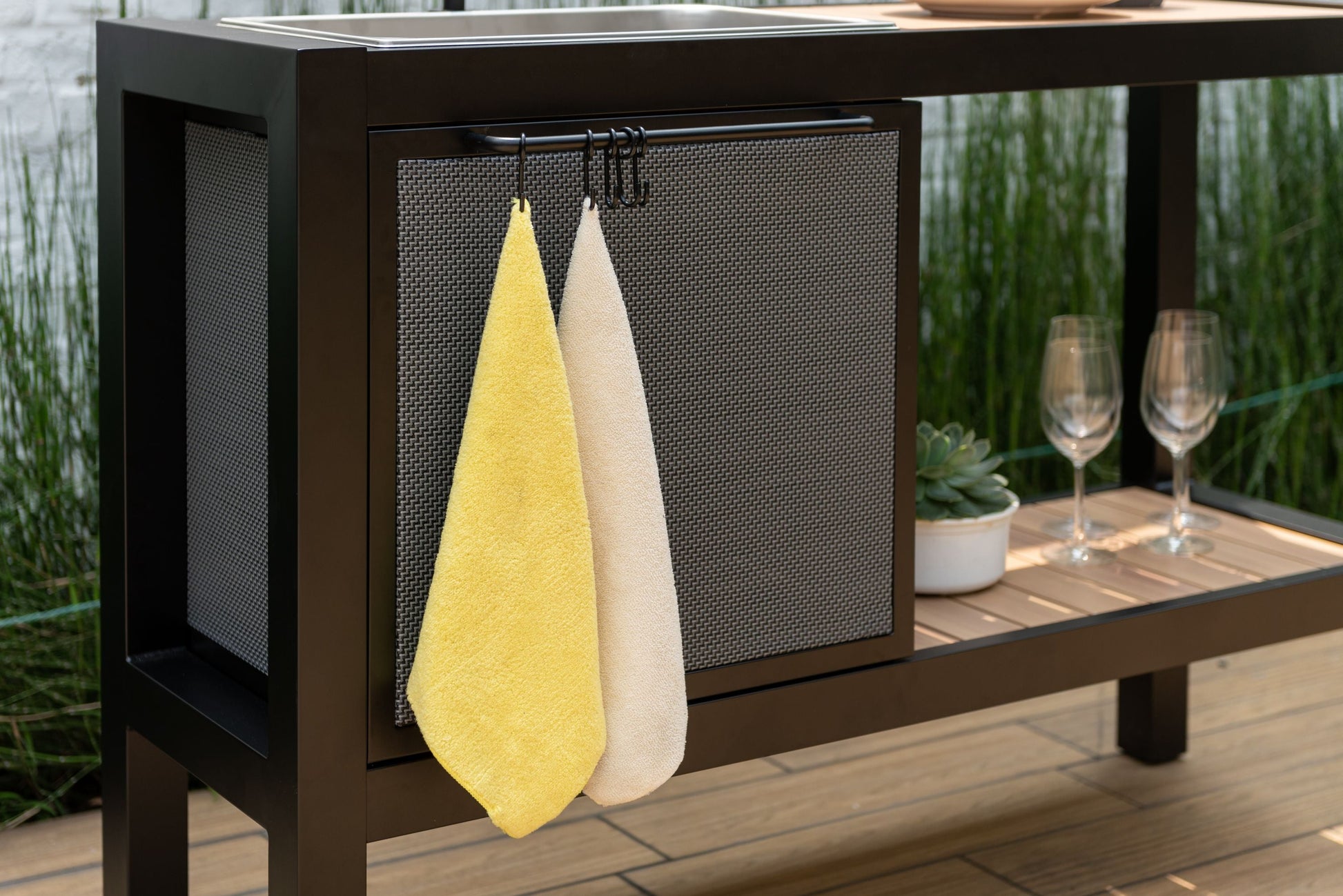 Panama Dark Outdoor Kitchen by LifestyleGarden US with black frame and woven wicker panels on Tampa Home & Garden Store
