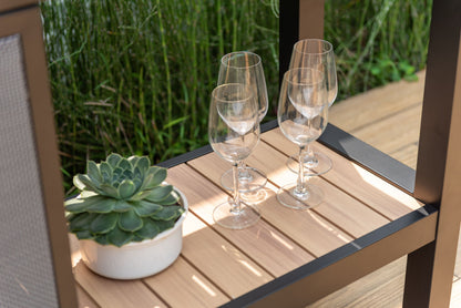 Panama Dark Outdoor Kitchen by LifestyleGarden US with wood slat surface and glassware on Tampa Home & Garden Store