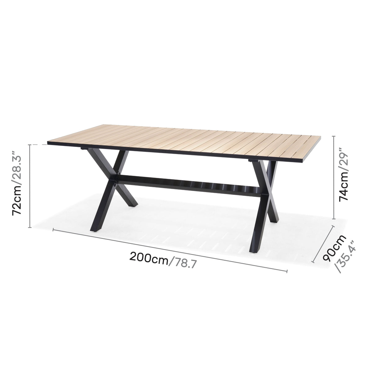 Panama Dark rectangular outdoor table with light wood slat top and black metal legs on Tampa Home & Garden Store