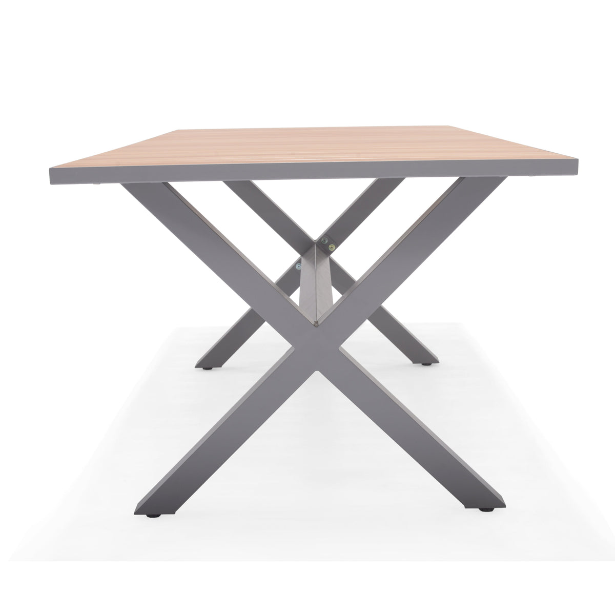 Panama Light Rectangular Table with a wood slat top and gray X-frame legs for outdoor use on Tampa Home & Garden Store