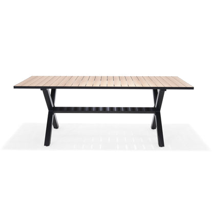 Panama Dark Rectangular Table with light wood slat top and black frame on Tampa Home & Garden Store