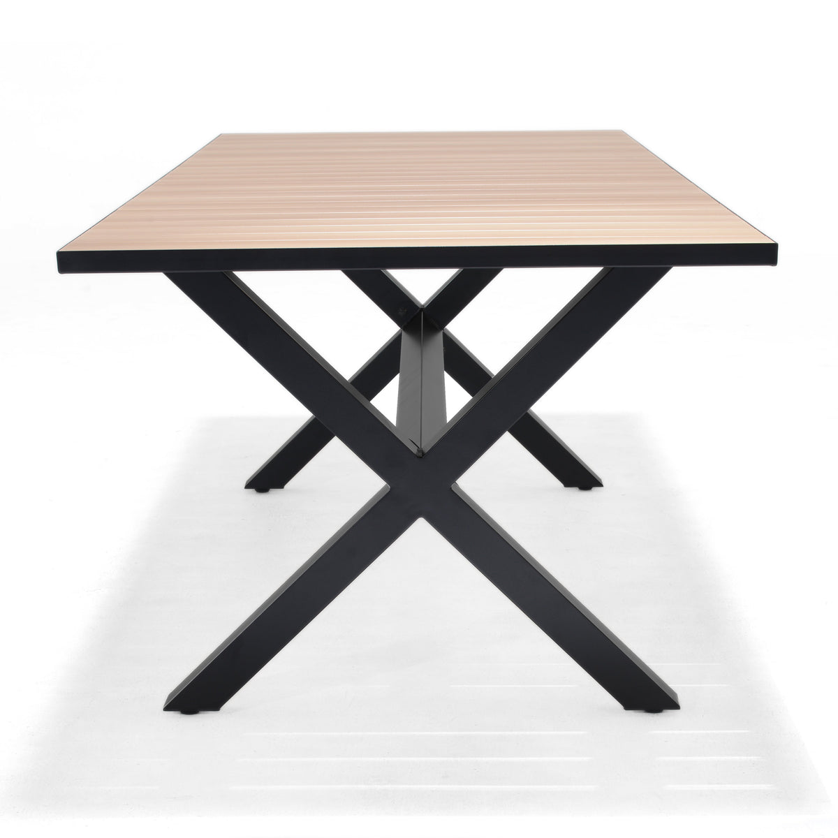 Panama Dark Rectangular Outdoor Table with light wood slats and black X-frame base on Tampa Home & Garden Store
