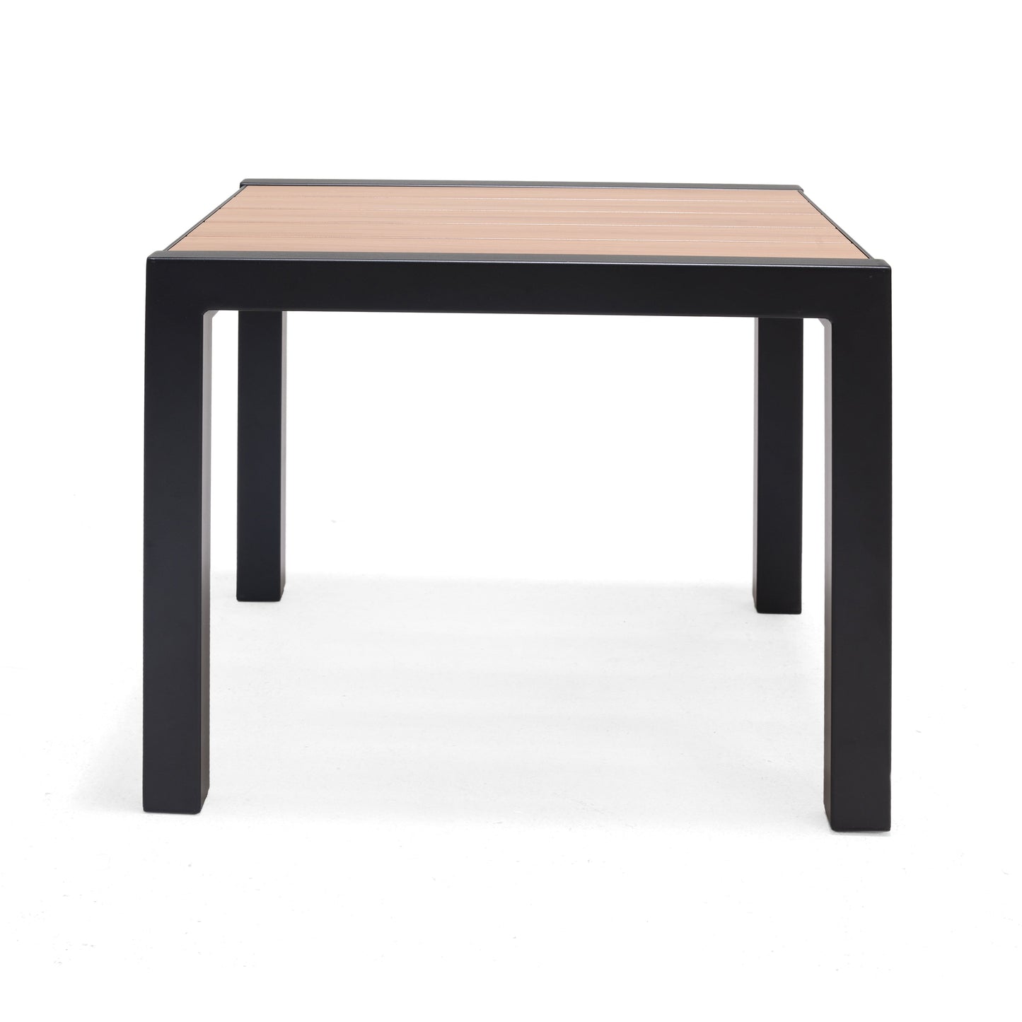 Panama Dark Side Table LifestyleGarden US, black metal frame with a tan slat wood top on Tampa Home & Garden Store