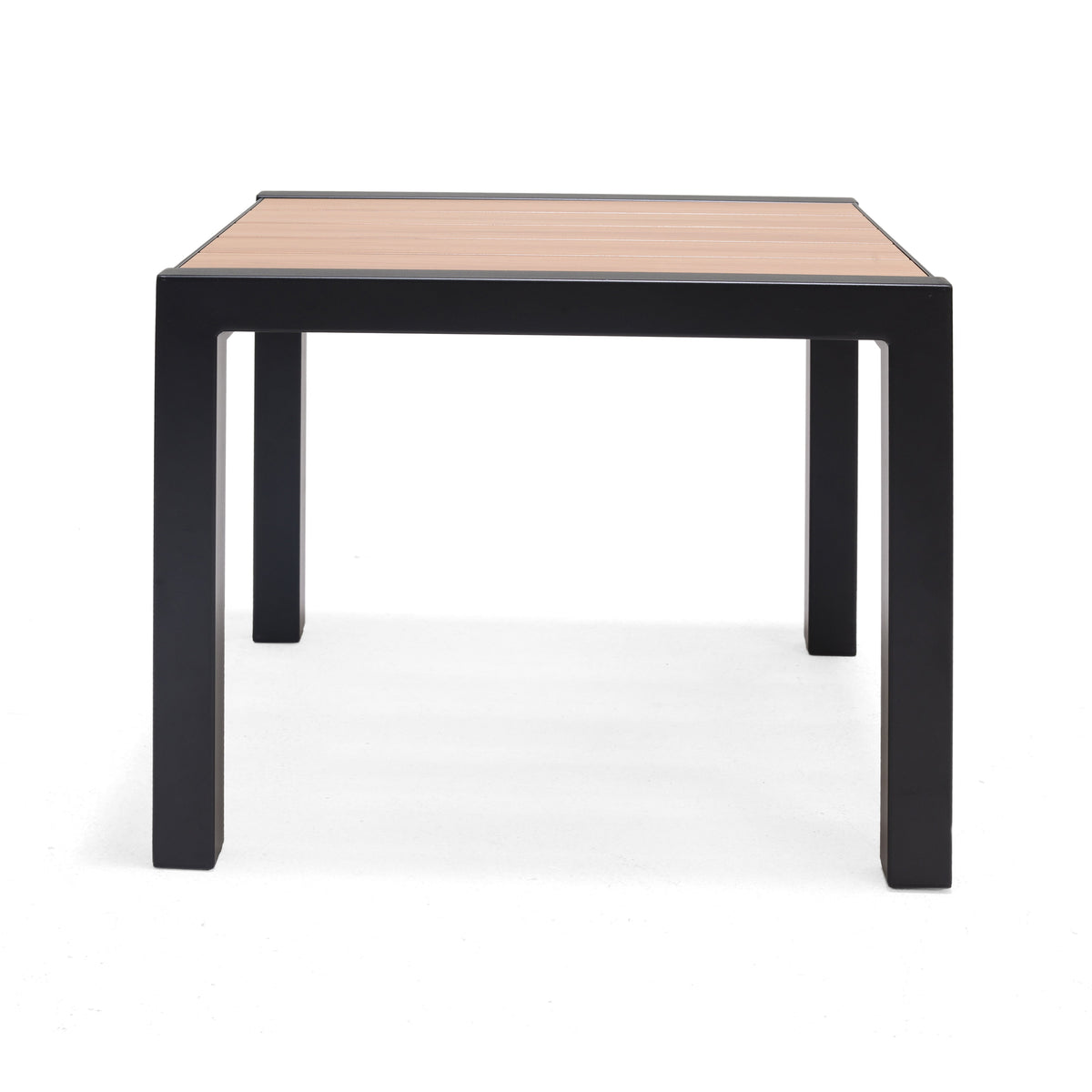 Panama Dark Side Table LifestyleGarden US, black metal frame with a tan slat wood top on Tampa Home & Garden Store