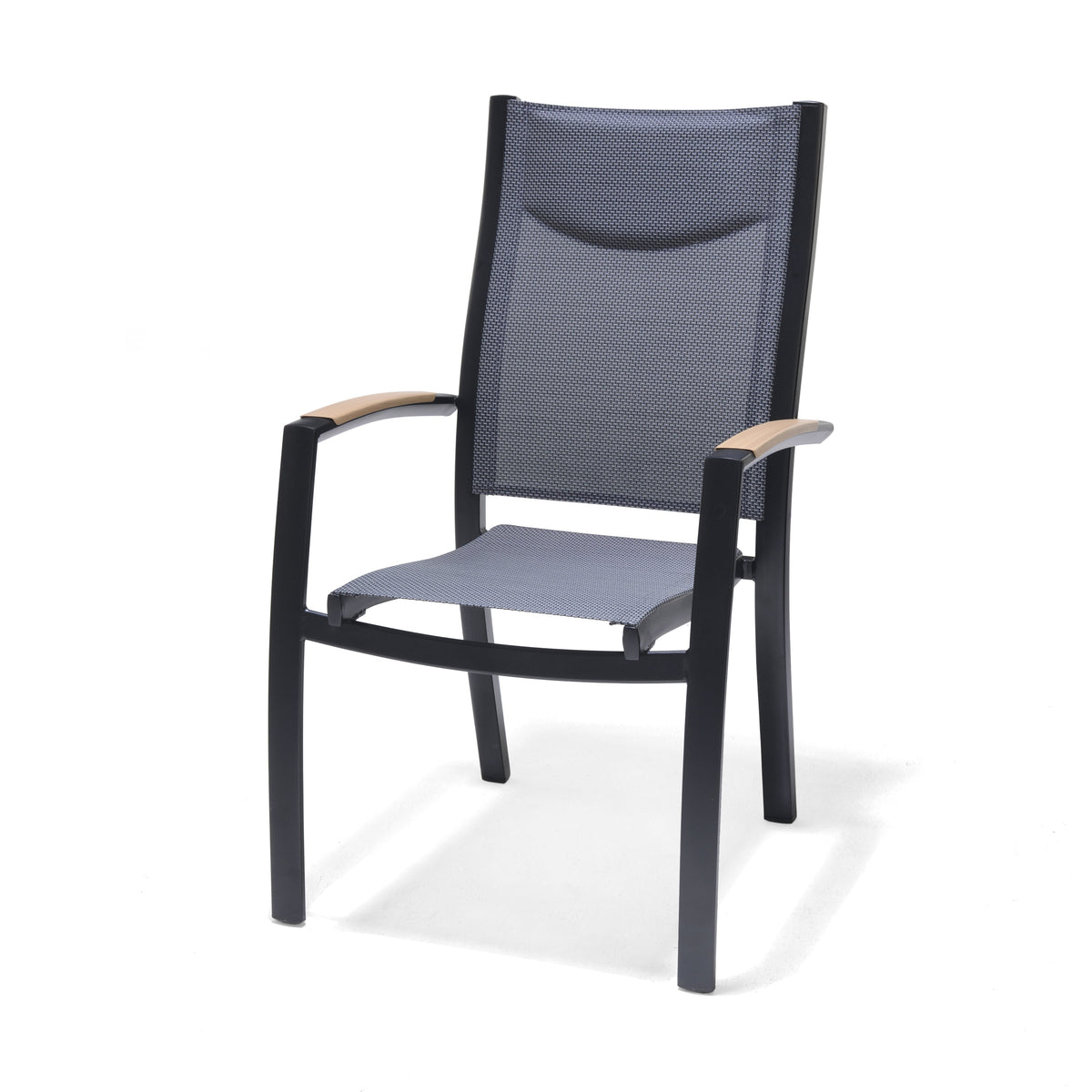 Panama Dark Stacking Armchair 2pc set, dark frame with gray woven seat and back on Tampa Home & Garden Store