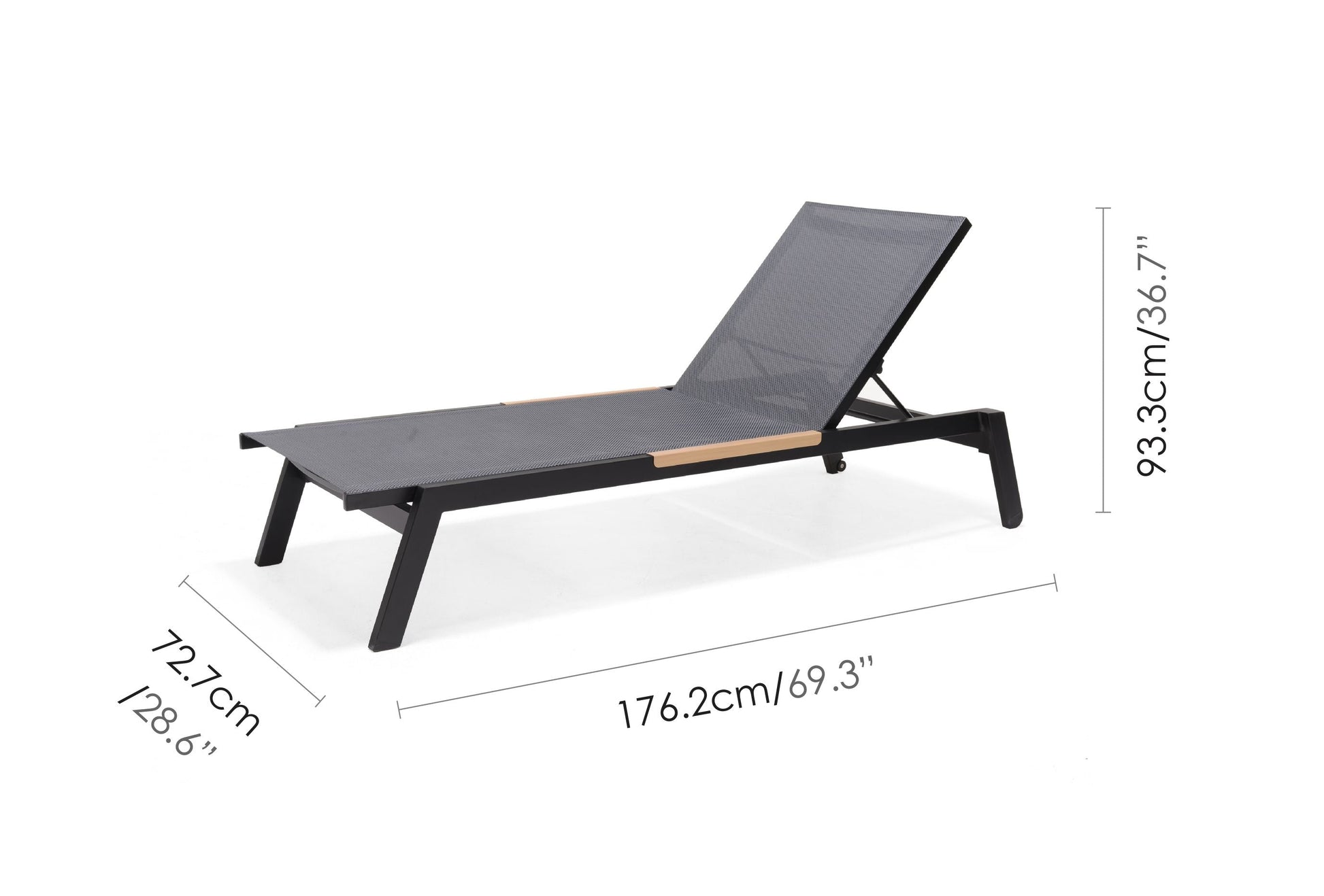 Panama Dark Sun Lounger by LifestyleGarden, gray woven fabric, adjustable backrest, black frame on Tampa Home & Garden Store