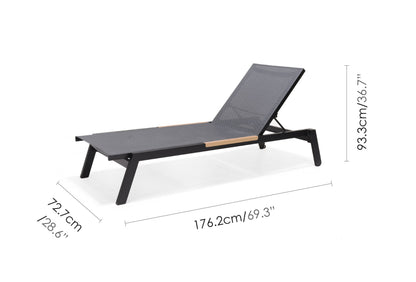Panama Dark Sun Lounger by LifestyleGarden, gray woven fabric, adjustable backrest, black frame on Tampa Home & Garden Store