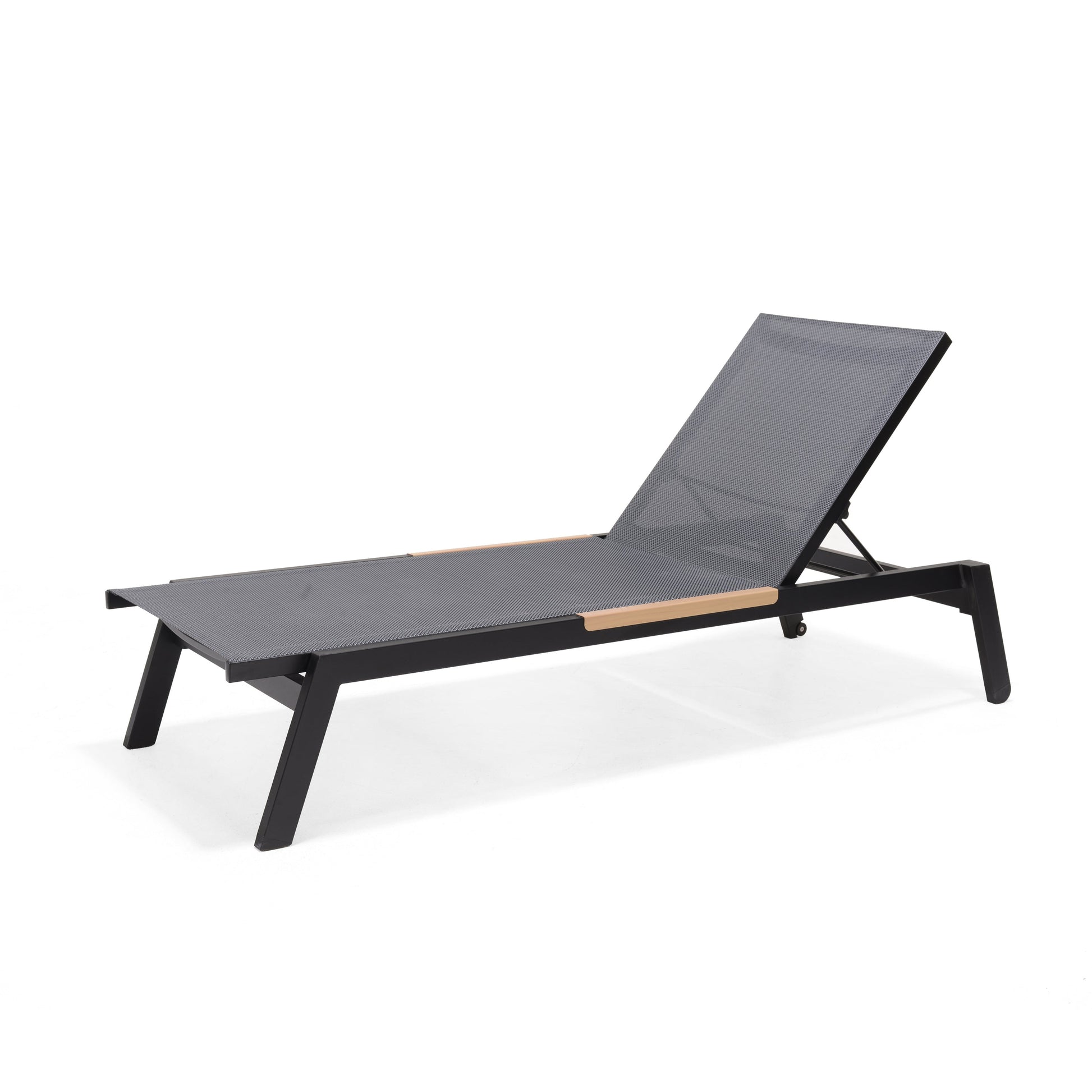 Panama Dark Sun Lounger 1pc LifestyleGarden US with charcoal woven fabric and tan wood trim on Tampa Home & Garden Store