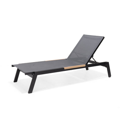 Panama Dark Sun Lounger 1pc LifestyleGarden US with charcoal woven fabric and tan wood trim on Tampa Home & Garden Store