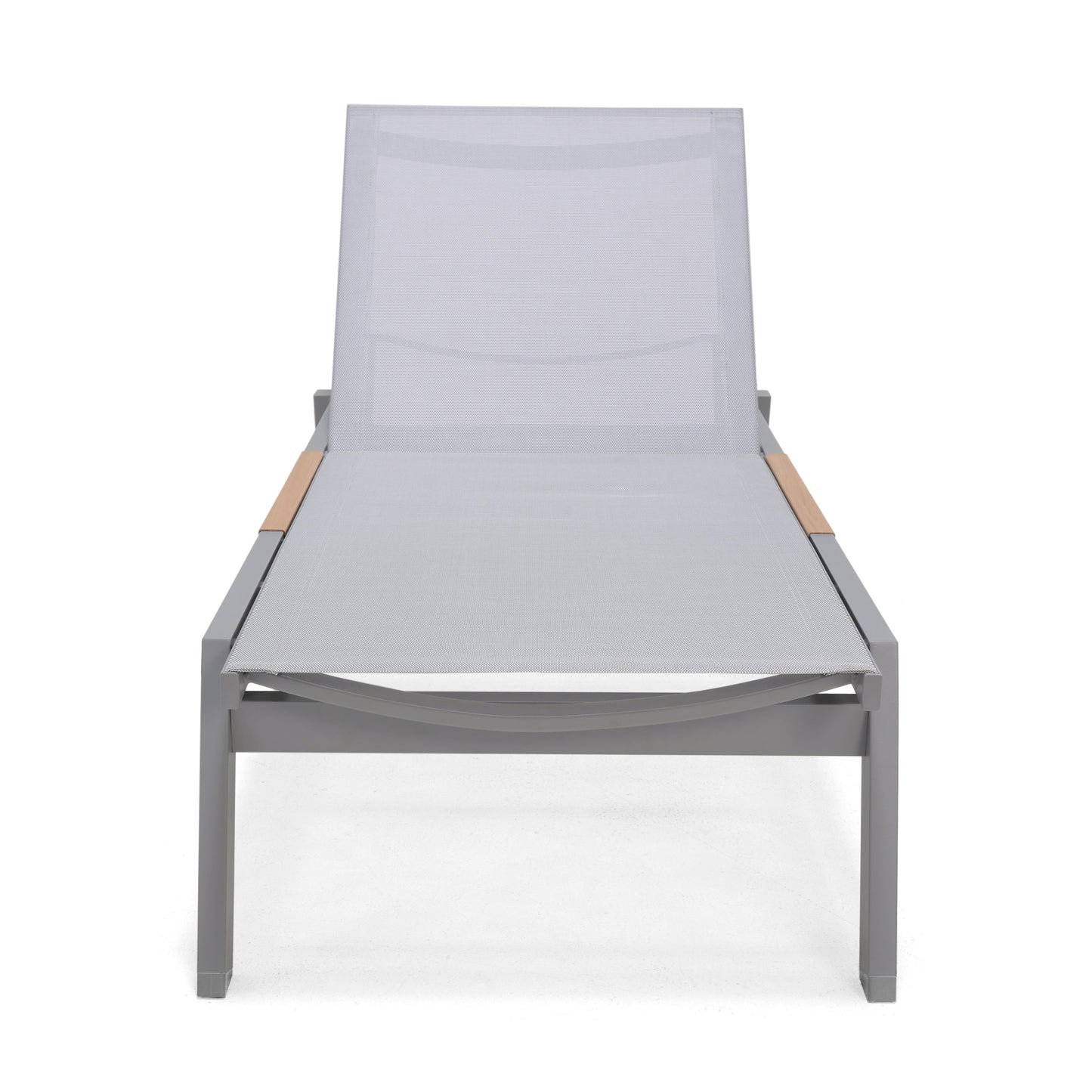 Panama Light Sun Lounger grey mesh fabric, aluminum frame with wood armrests, 1pc on Tampa Home & Garden Store