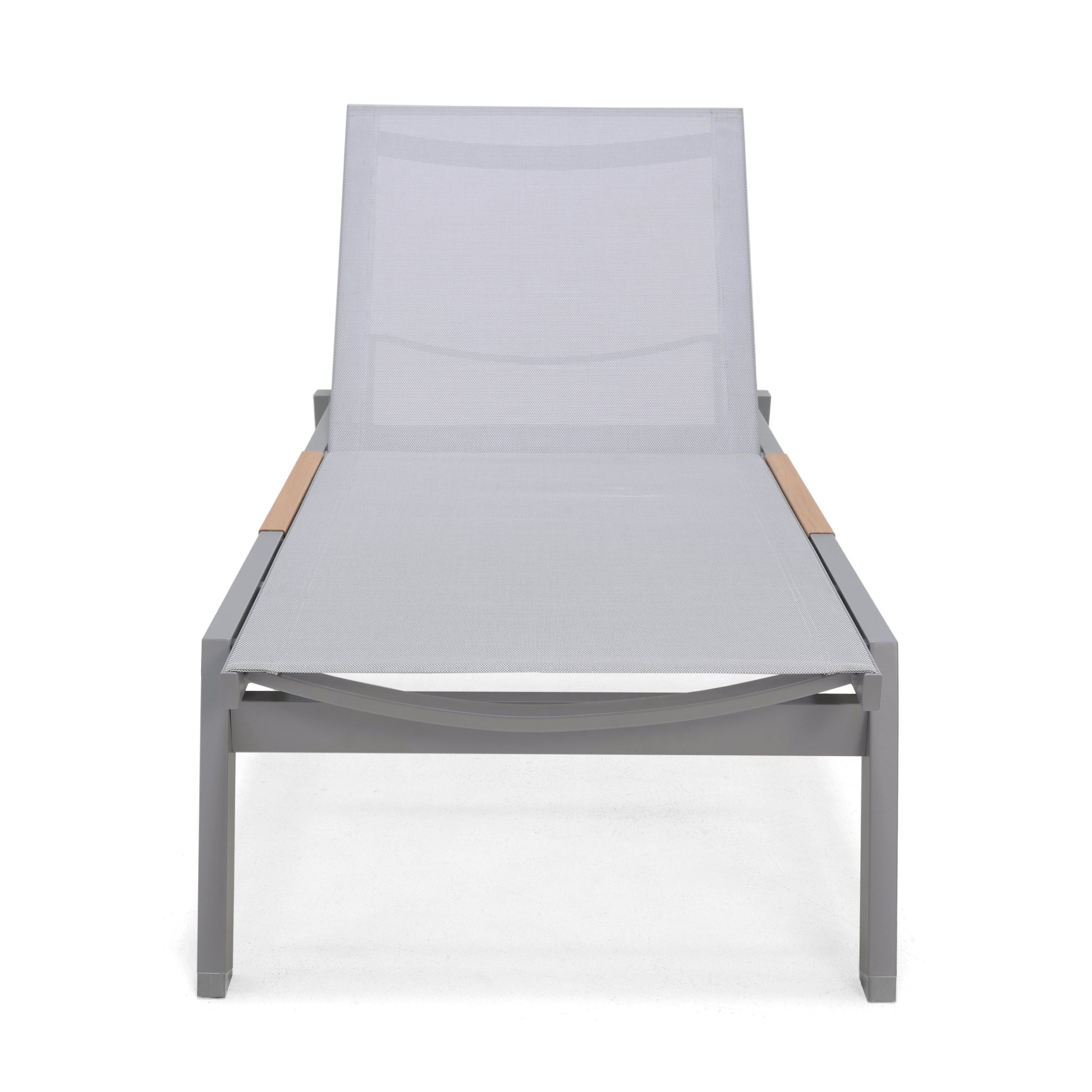 Panama Light Sun Lounger grey mesh fabric, aluminum frame with wood armrests, 1pc on Tampa Home & Garden Store