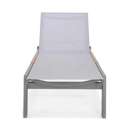 Panama Light Sun Lounger grey mesh fabric, aluminum frame with wood armrests, 1pc on Tampa Home & Garden Store