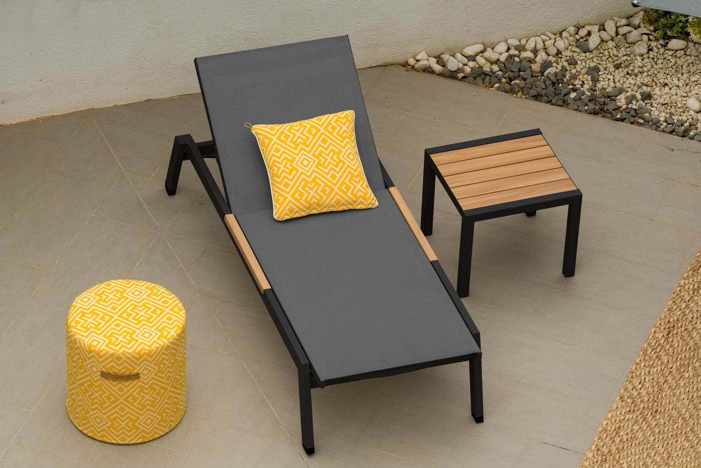 Panama Dark Sun Lounger 1pc by LifestyleGarden US with black frame and grey fabric on Tampa Home & Garden Store