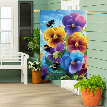 Pansies & Bees Suede House Flag - Tampa Home & Garden Store