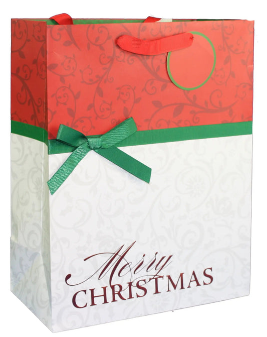 Gift bag Paper Images Handmade Pinecones red bag with green ribbon The Country Christmas Loft on Tampa Home & Garden Store
