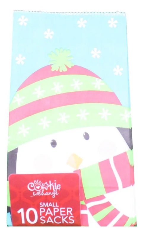 Penguin paper treat sacks set of 10 gift bags featuring a penguin design on blue snowflakes on Tampa Home & Garden Store