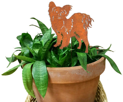 Papillon plant stake rust-orange metal dog silhouette by Rustica Ornamentals on Tampa Home & Garden Store