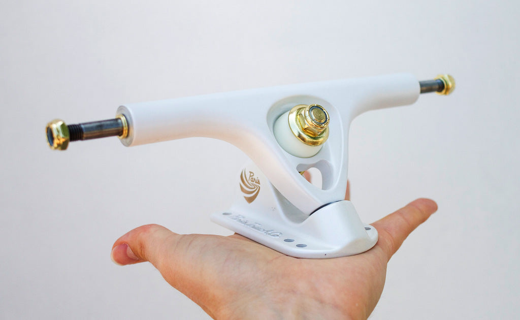 V3 180mm 50° Longboard Truck Pearl White by Paris Truck Co with gold hardware on Tampa Home & Garden Store