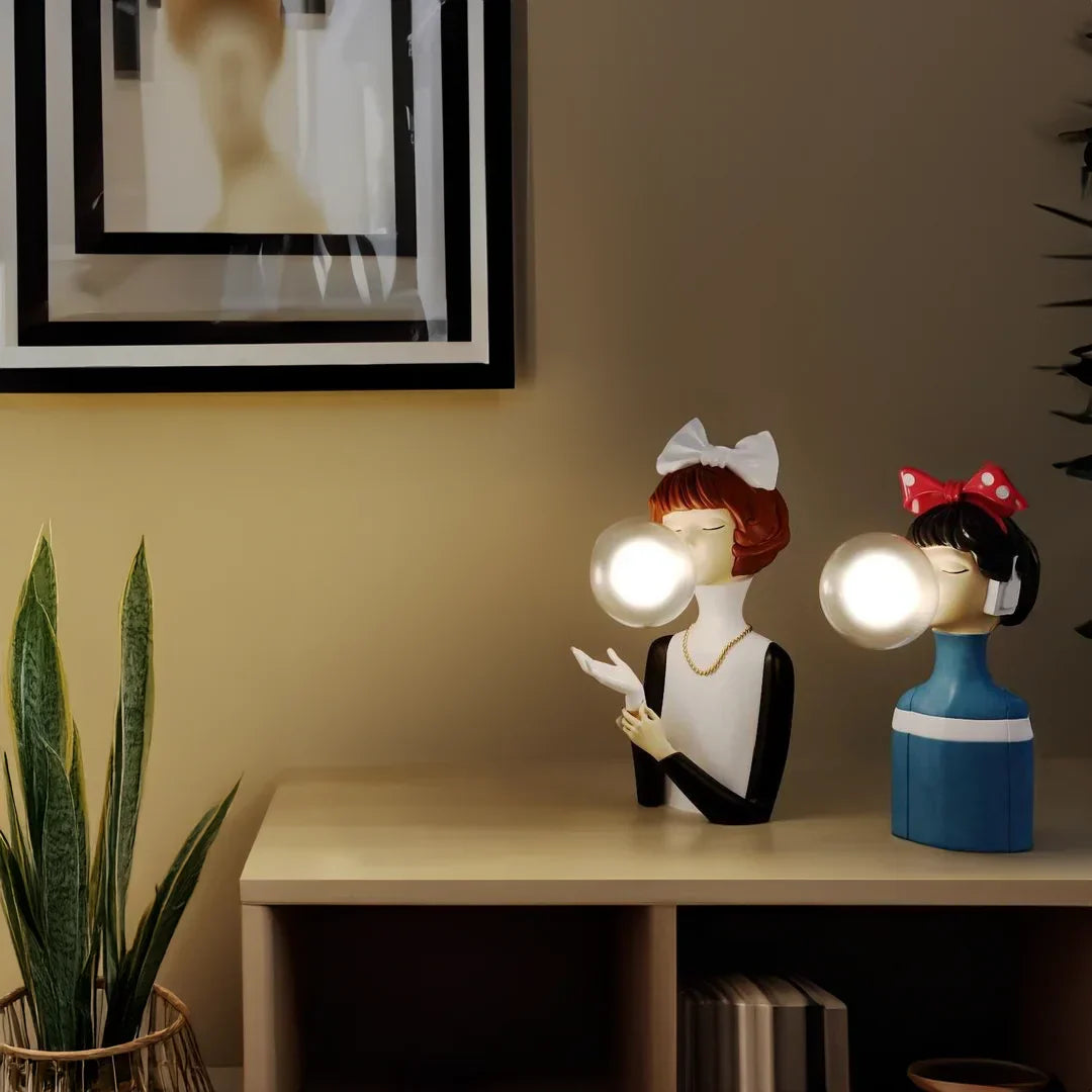 Parisian Bubble Girls Clear Glass LED Table Lamps Moktan Sabai glowing lamp pair on Tampa Home & Garden Store