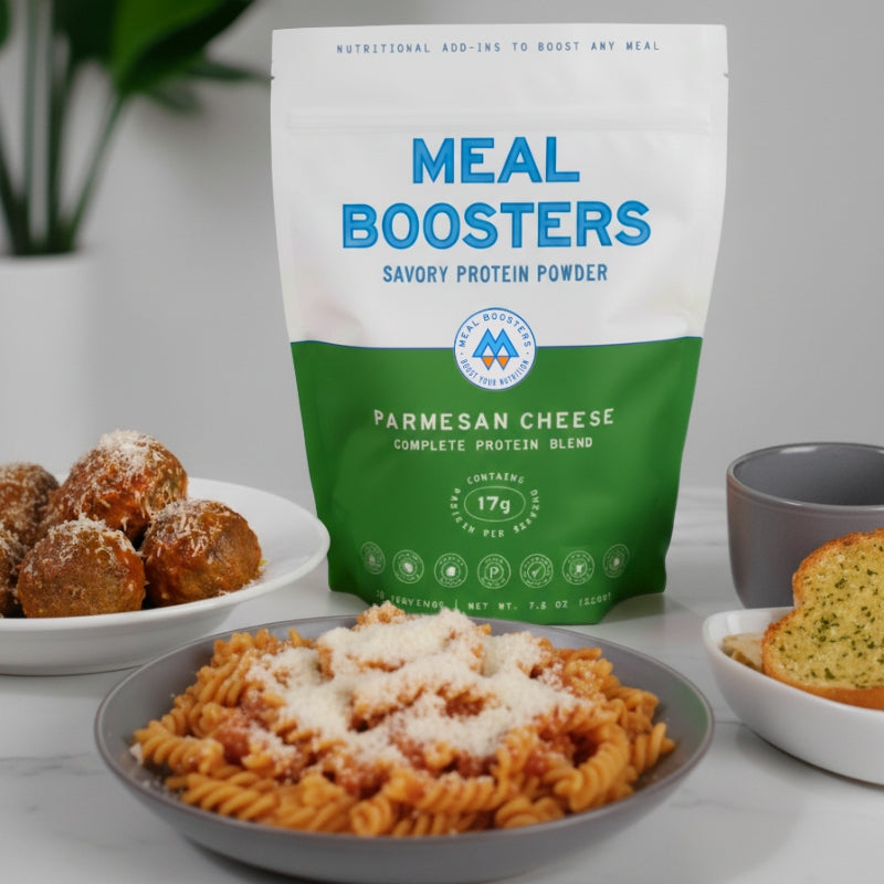 Meal Boosters Parmesan Cheese Collagen+ Protein Blend protein powder bag on Tampa Home & Garden Store