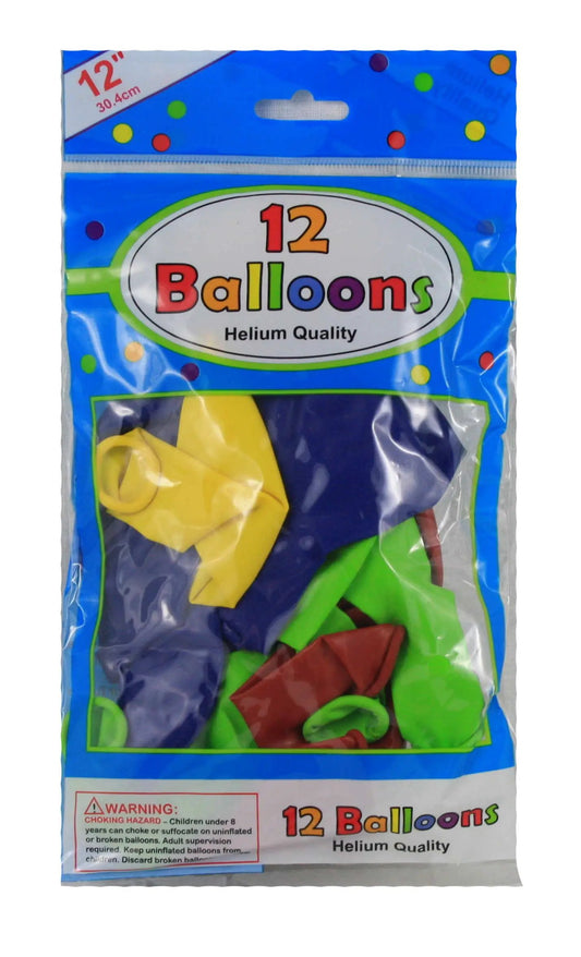 Party balloons 12 inch mix primary colors in blue bag, 12 helium-quality balloons on Tampa Home & Garden Store