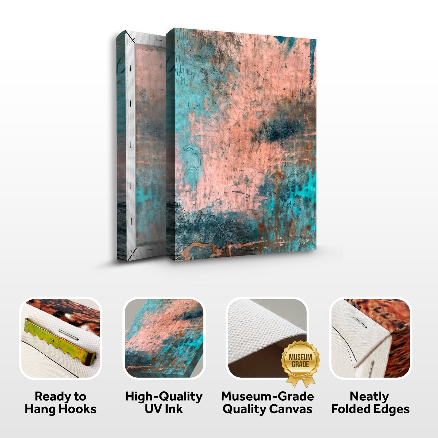 Canvas Print Patina Cascade by Tailored Canvases Crafting Canvas; teal peach patina textures on Tampa Home & Garden Store