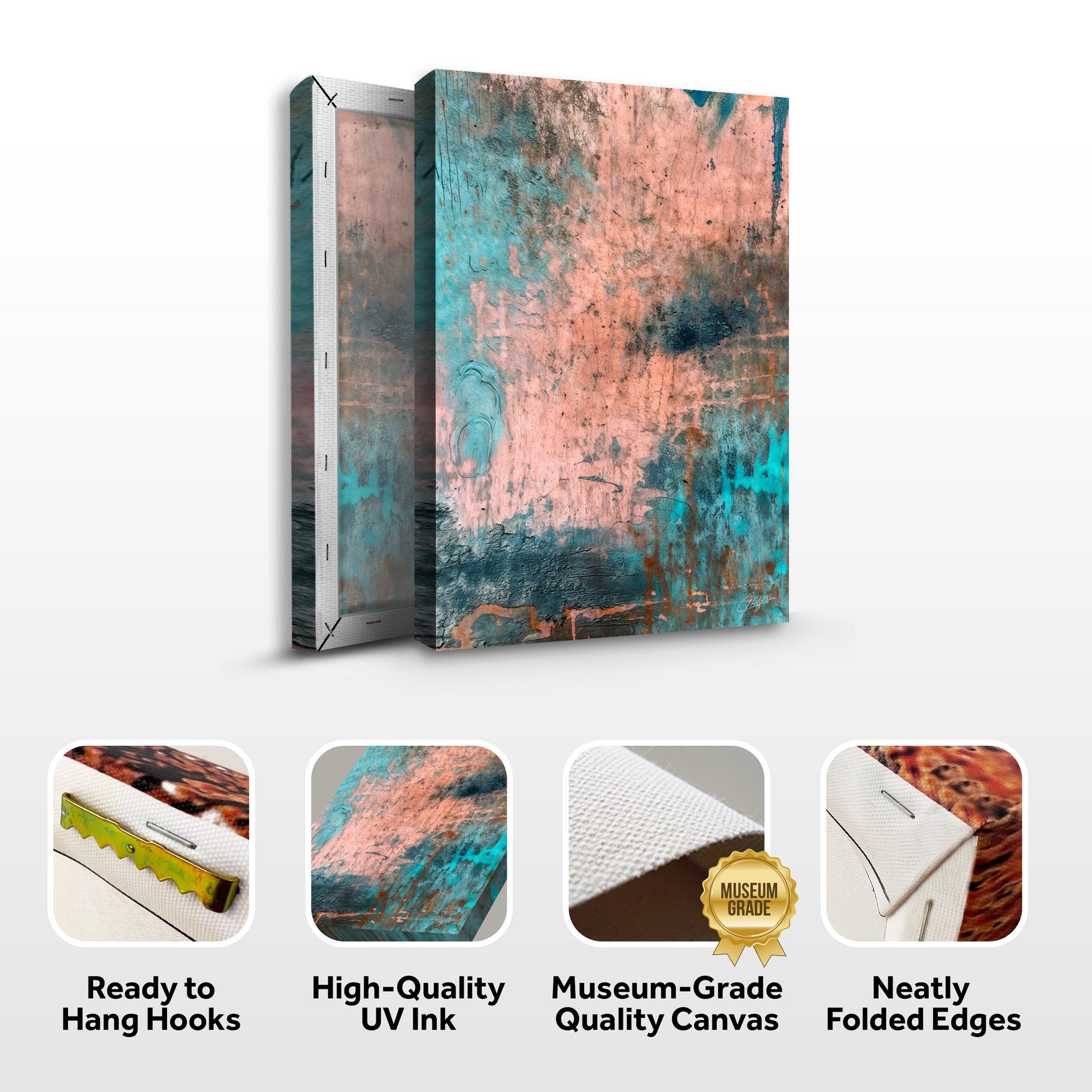 Canvas Print Patina Cascade by Tailored Canvases Crafting Canvas; teal peach patina textures on Tampa Home & Garden Store