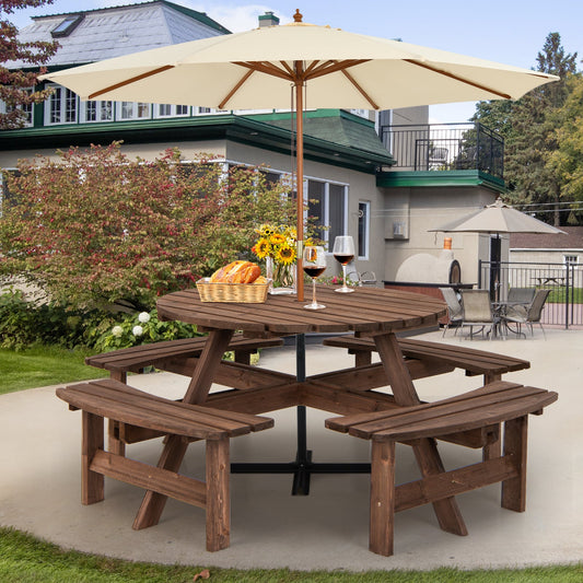 Patio 8 Seat Wood Picnic Dining Seat Bench Set - Tampa Home & Garden Store