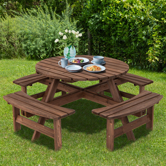 Patio 8 Seat Wood Picnic Dining Seat Bench Set - Tampa Home & Garden Store