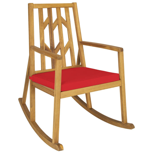 Patio Acacia Wood Rocking Chair Sofa with Armrest and Cushion for Garden and Deck-Red - Tampa Home & Garden Store
