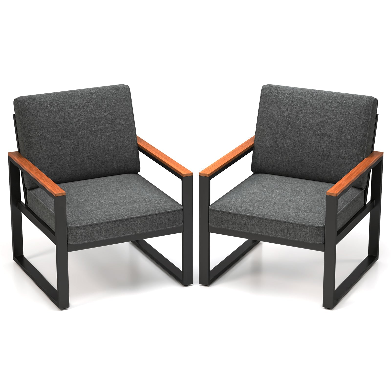 Patio Aluminum Sofa Modern Armchairs Set of 2 for Balcony-Grey - Tampa Home & Garden Store