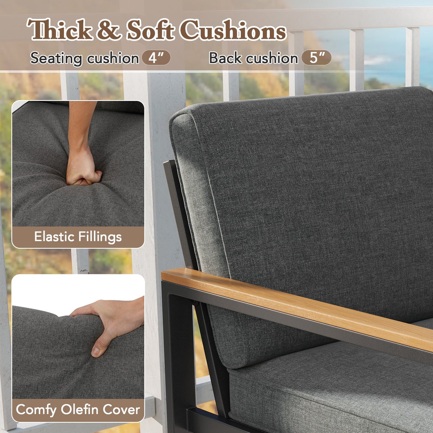 Patio Aluminum Sofa Modern Armchairs Set of 2 for Balcony-Grey - Tampa Home & Garden Store