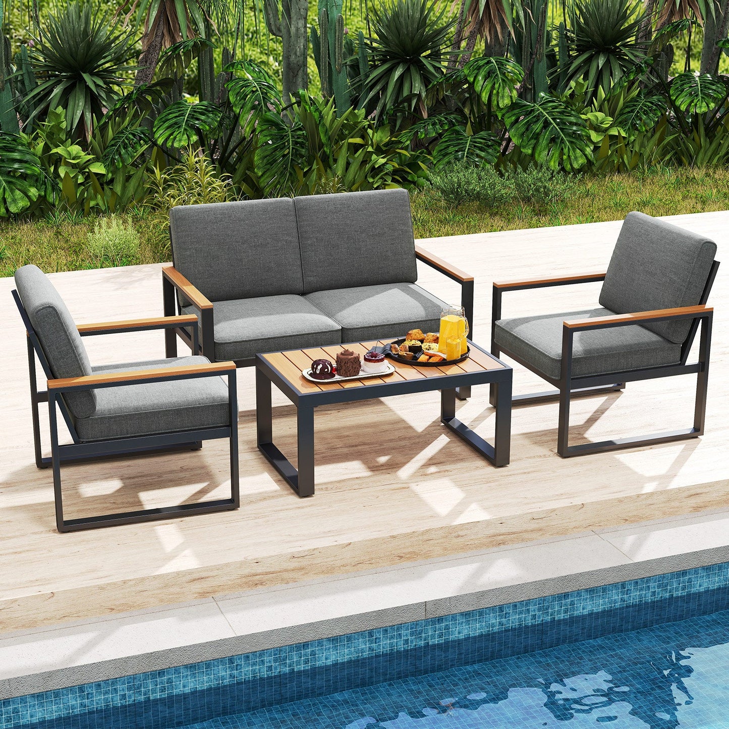 Patio Aluminum Sofa Modern Armchairs Set of 2 for Balcony-Grey - Tampa Home & Garden Store