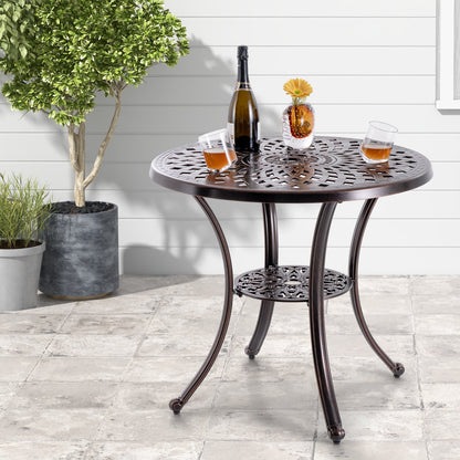 Patio Cast Aluminum Table 31 Inch Diameter Round Table with Umbrella Hole-Copper - Tampa Home & Garden Store
