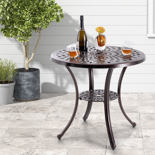 Patio Cast Aluminum Table 31 Inch Diameter Round Table with Umbrella Hole-Copper - Tampa Home & Garden Store
