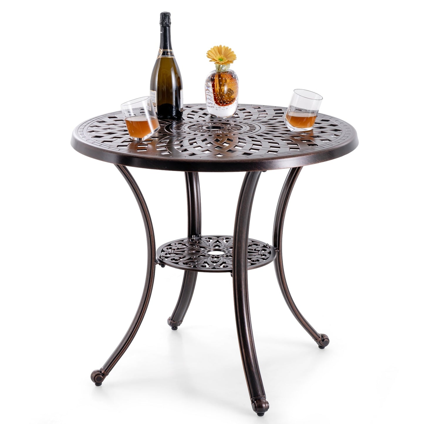 Patio Cast Aluminum Table 31 Inch Diameter Round Table with Umbrella Hole-Copper - Tampa Home & Garden Store
